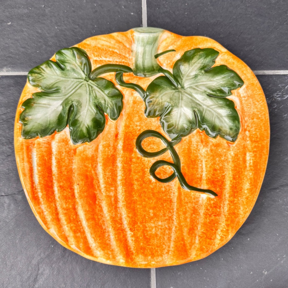 Le Ceramiche Orange Pumpkin Plate Fall Decor Harvest Thanksgiving‎ Centerpiece